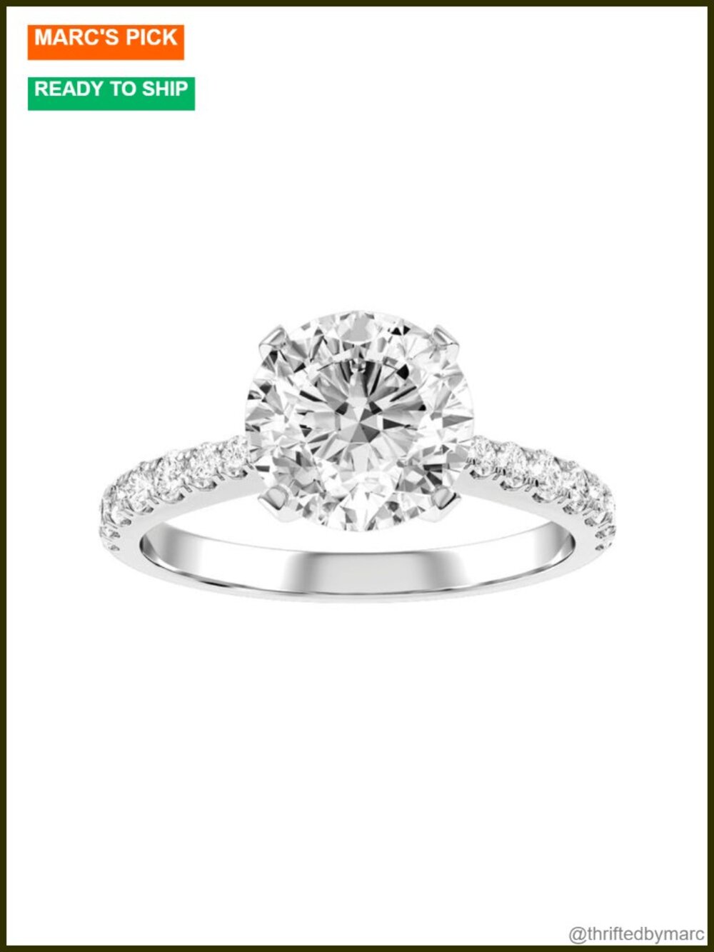 3.2ct Moissanite Engagement Ring Platinum Plated Silver Round Cathedral